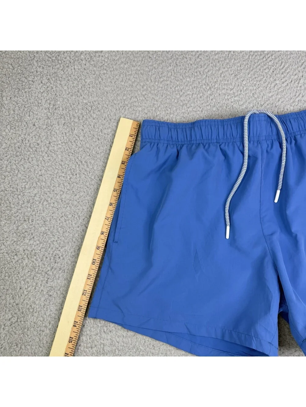 HUGO Men's Swim Trunks Blue White Logo Elastic Waist Mesh Lined Size L